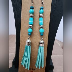 BrazenSoul Turquoise Tassel Drop Earrings | Carved Ox Bone | Boho Chic